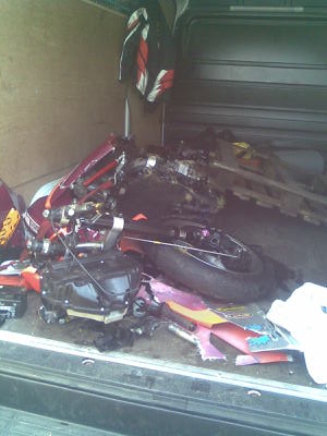 The remains of Olie Linsdell's R6